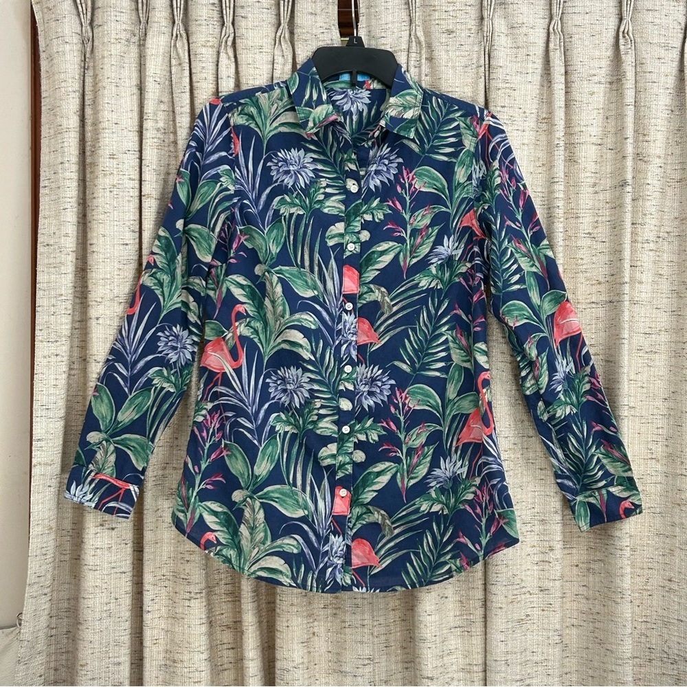 J. McLaughlin Lois Flamingo Palm Long Sleeve Shirt